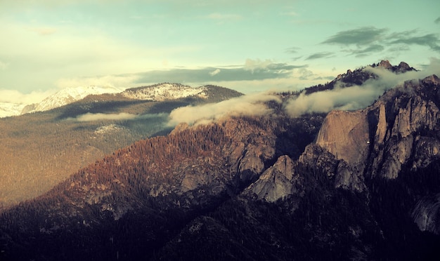 Mountain with cloud at sunset in Sequoia National Park