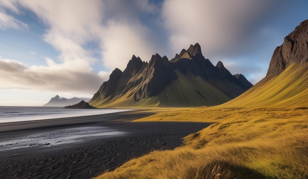 a mountain with a cloudy sky in the background