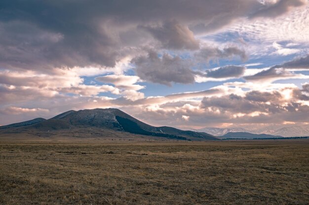 Mountain with field