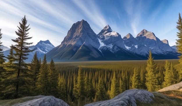 a mountain with a forest in the background and a mountain in the background