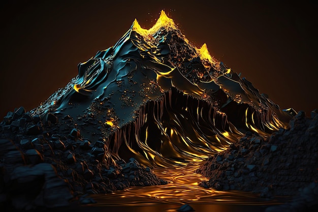 A mountain with a golden glow on it