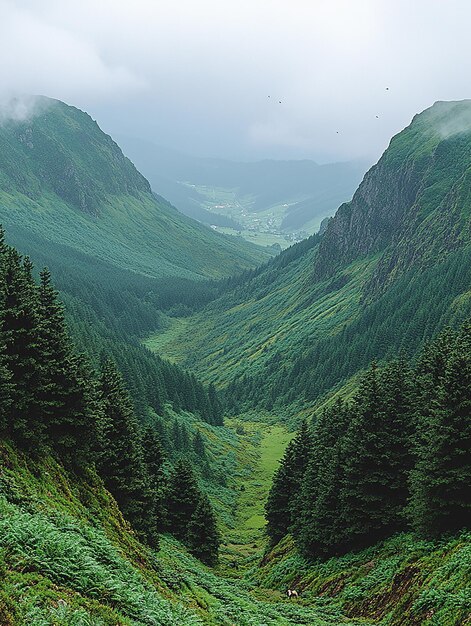 Photo a mountain with a green valley in the background