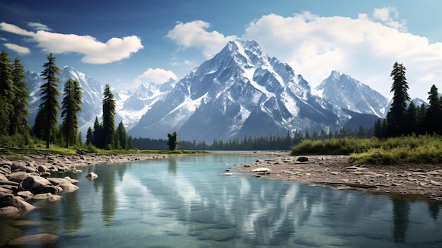 a mountain with a lake in the background