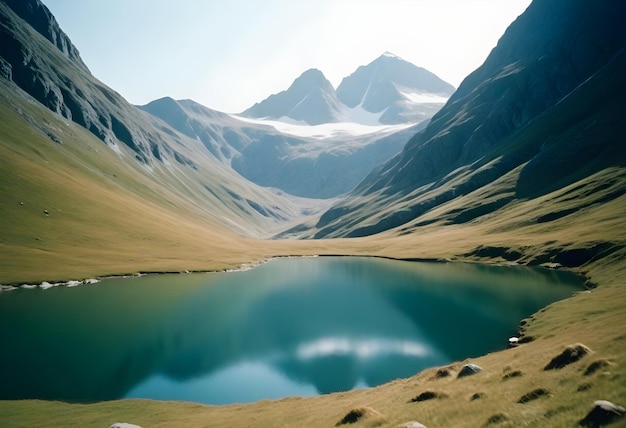 a mountain with a lake in the middle of it