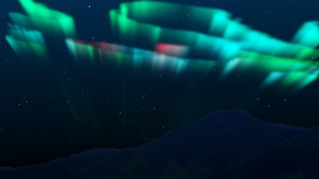 Mountain with Loop Aurora Borealis Milky Way Galaxy Stars Simulated Northern Lights on the Arctic sky aurora borealis clear weather colorful light skies in horizon Cloudless night Motion graphicxA