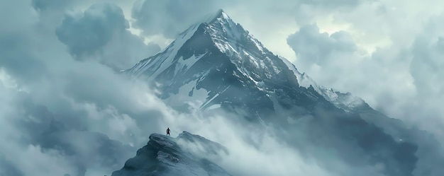 a mountain with a man standing on the top of it