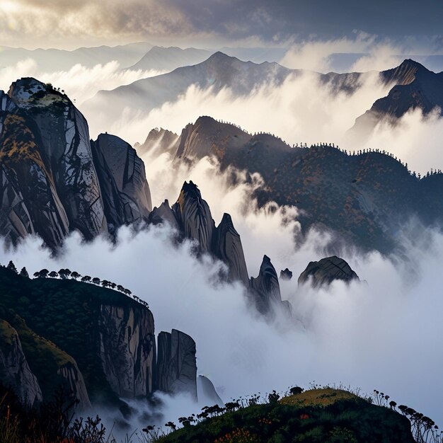 Photo a mountain with a mountain in the background and a mountain in the background