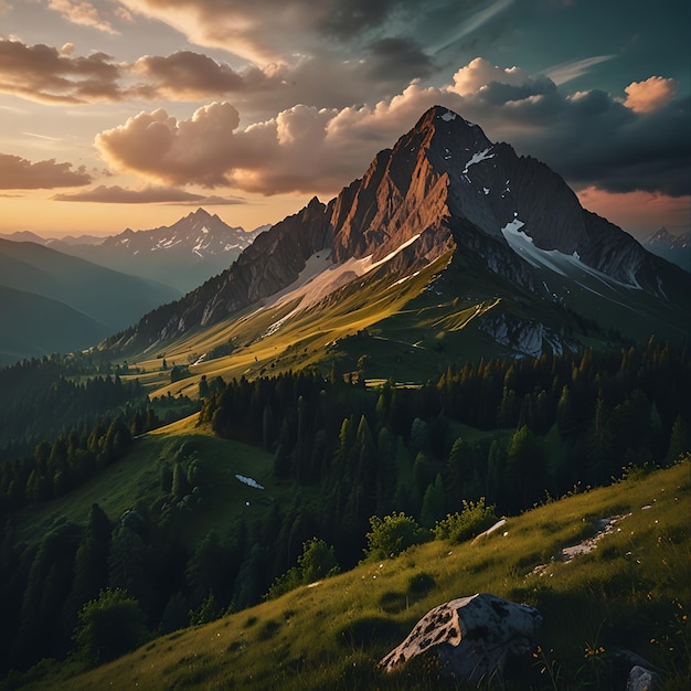 Photo a mountain with a mountain in the background