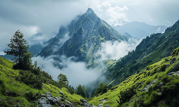 a mountain with a mountain in the background