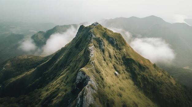 A mountain with a mountain in the background