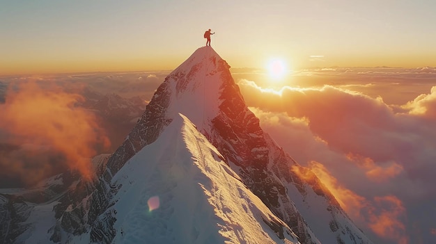 Photo a mountain with a person standing on the top of it