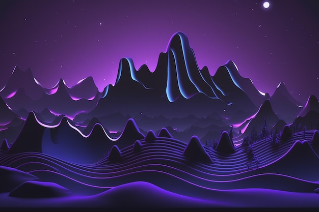 a mountain with a purple background and the stars.