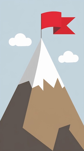 Photo mountain with red flag on its top success concept isolated on transparent background