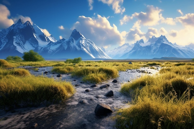 a mountain with a river running through it