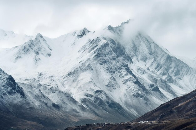 a mountain with a small village in the background