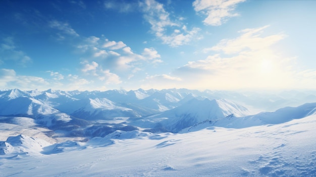 a mountain with snow on it and a blue sky with clouds