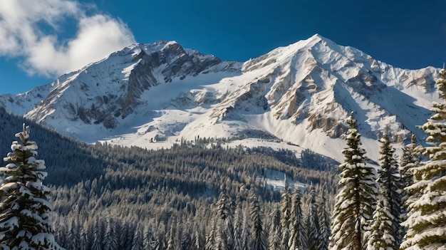 a mountain with snow on it and a blue sky