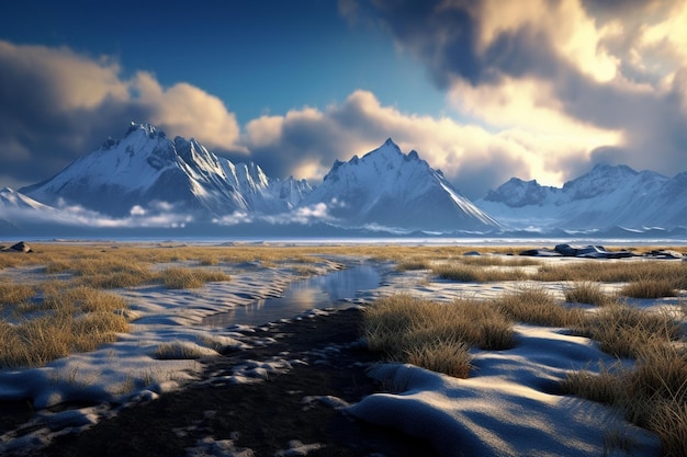 a mountain with snow on it and a mountain in the background