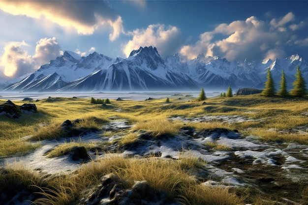 a mountain with snow on the top and a mountain in the background