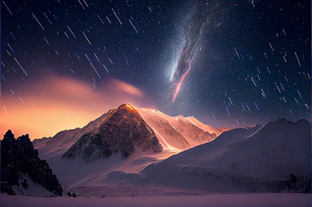 A mountain with a starry sky and stars