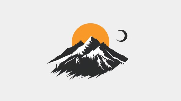 a mountain with the sun and the moon above it