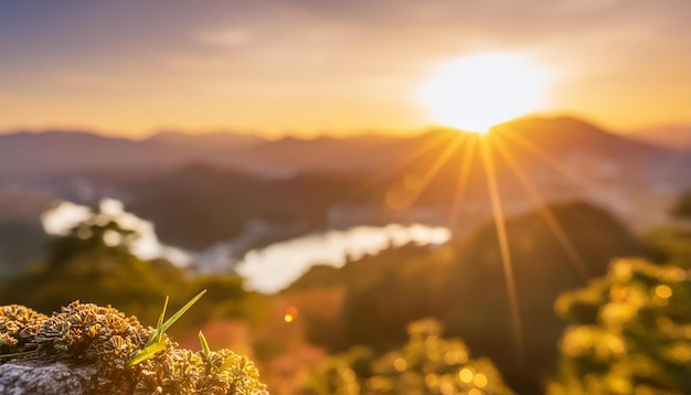 Photo a mountain with the sun shining behind it