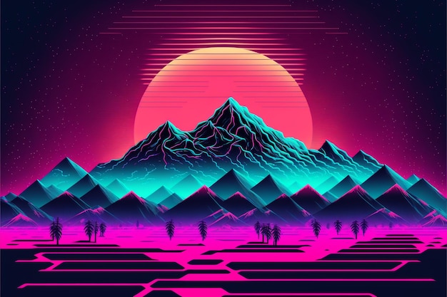 Mountain with a sunset in the background Generative Ai