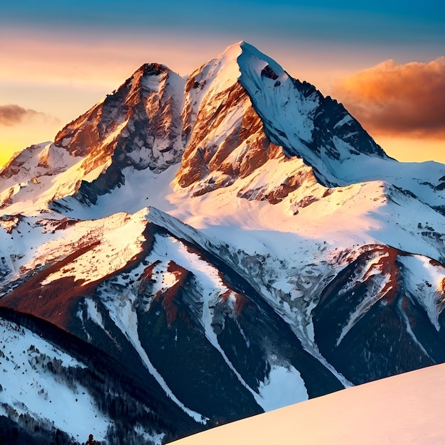 a mountain with a sunset in the background and a mountain in the background