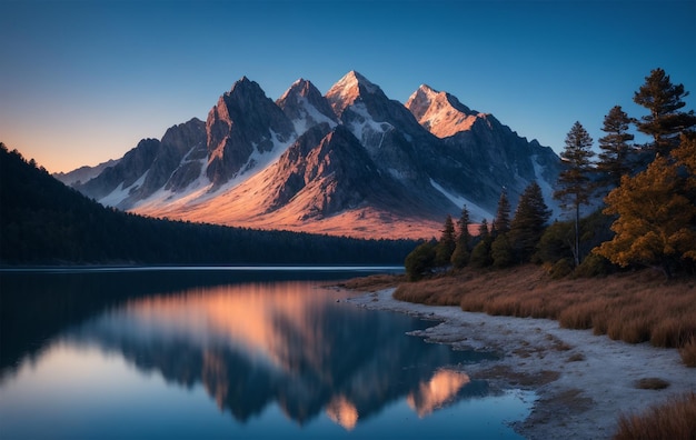 Photo a mountain with a sunset in the background