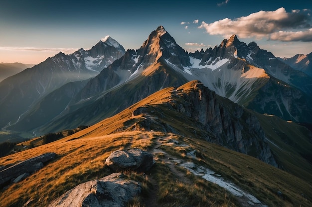 Photo a mountain with a sunset in the background