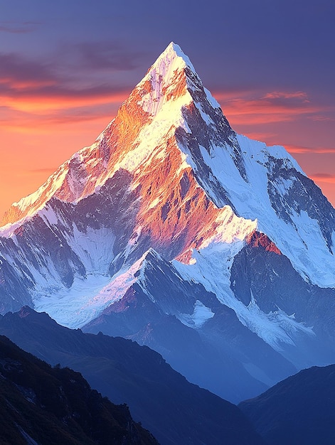 a mountain with a sunset in the background