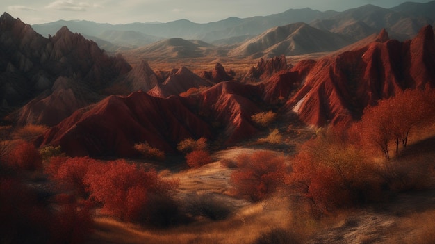 Mountain with sunset and orange light background