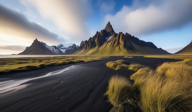 Photo a mountain with a yellow and black sign that says  mountain