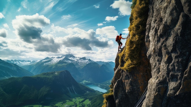 Mountaineer balances on alpine edge