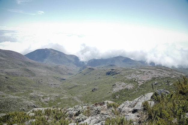 Mountaineer climbing brazil's highest peaks in the mountains with extensive hiking and backpacking.