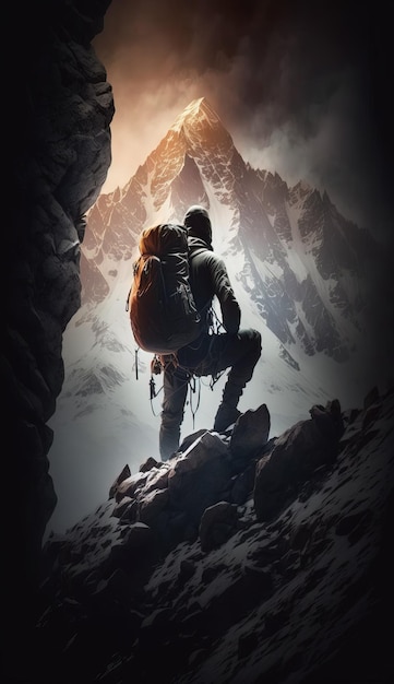 Mountaineer a man climbing a mountain adventure Generative Ai