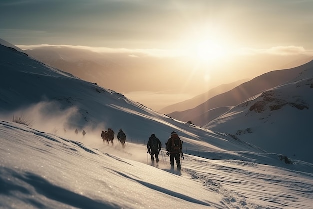 The mountaineer skier conquered the mountain in winter