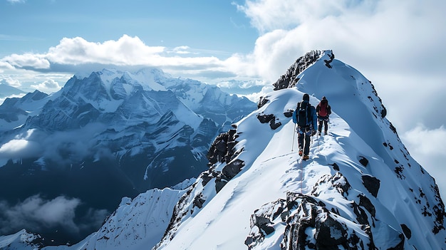 Mountaineers Ascent A Journey Amidst SnowCovered Peaks