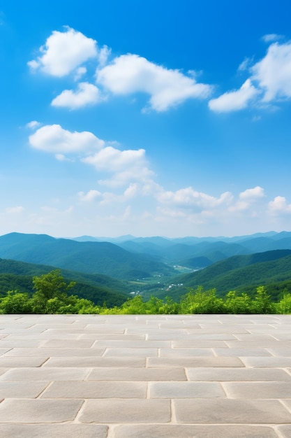 Mountainous asphalt road with serene sky for text or design placement in scenic landscape