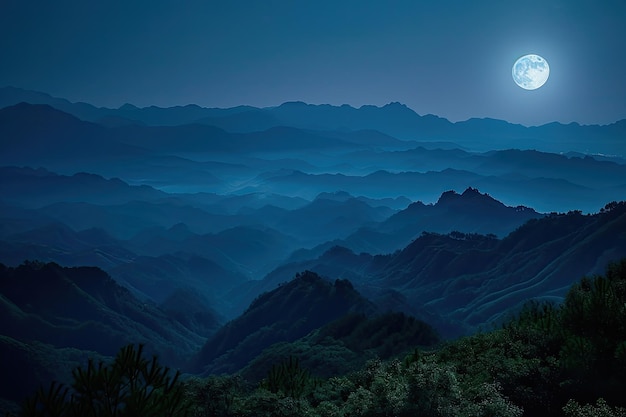 Mountainous Landscape Bathed In Moonlight