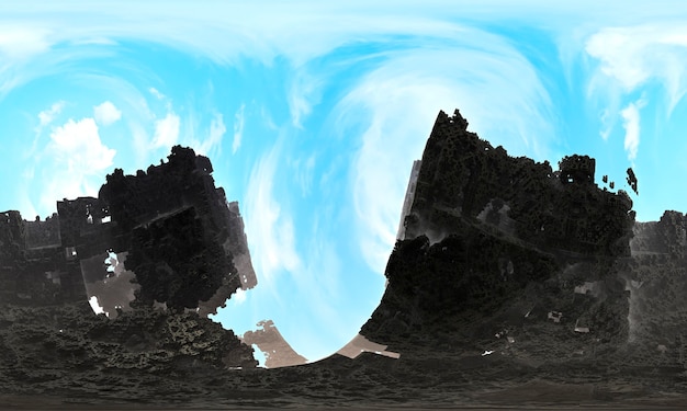 Mountains against the background of clouds. Fractal jagged scatter topographic artificial landscape mountain. The image includes a black and white effect. 3d rendering.