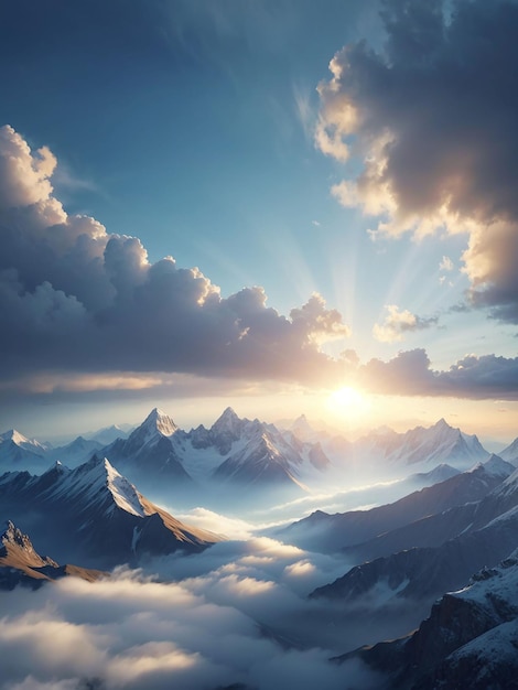 Mountains on all sides clouds next to it wallpaper