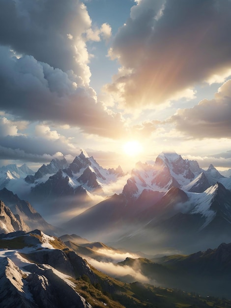 Mountains on all sides clouds next to it wallpaper