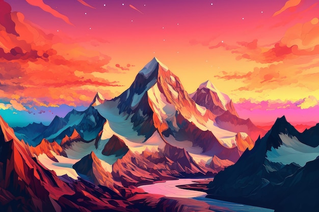 Mountains art sunset poster Generate Ai