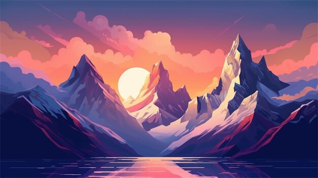 Mountains in the autumn 3D rendering Computer digital drawing