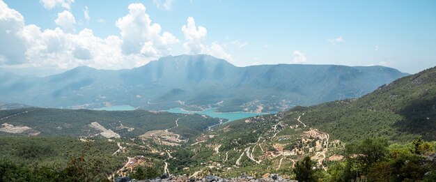 Mountains on the background of blue sky, beautiful views, vacation, rest.