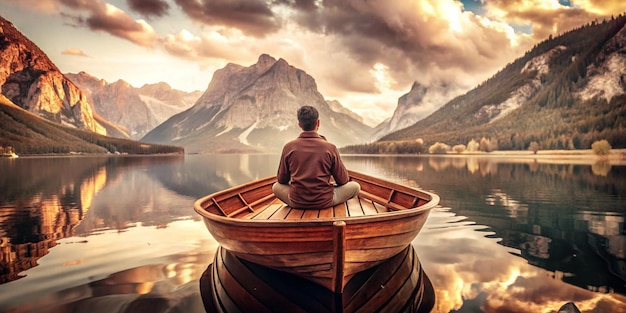 The mountains in the background have a green cover and are partially reflected in the lake