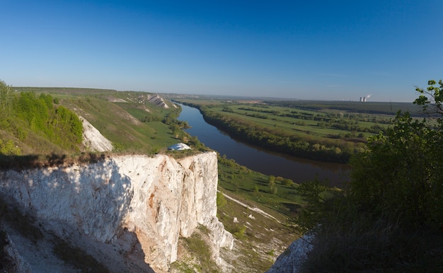 Mountains of chalk on the banks of the Don River in central Russia