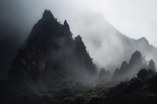 mountains in the fog AI generated