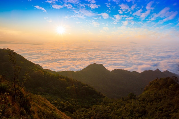 Mountains and fog in the morning of thailand